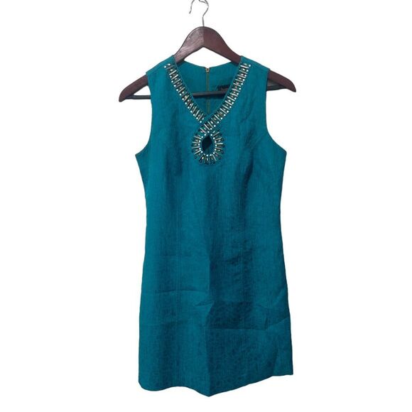 Laundry by Shelli Segal Embellished Collar Teal Sleeveless Mini Dress Size 4 - Picture 3 of 14